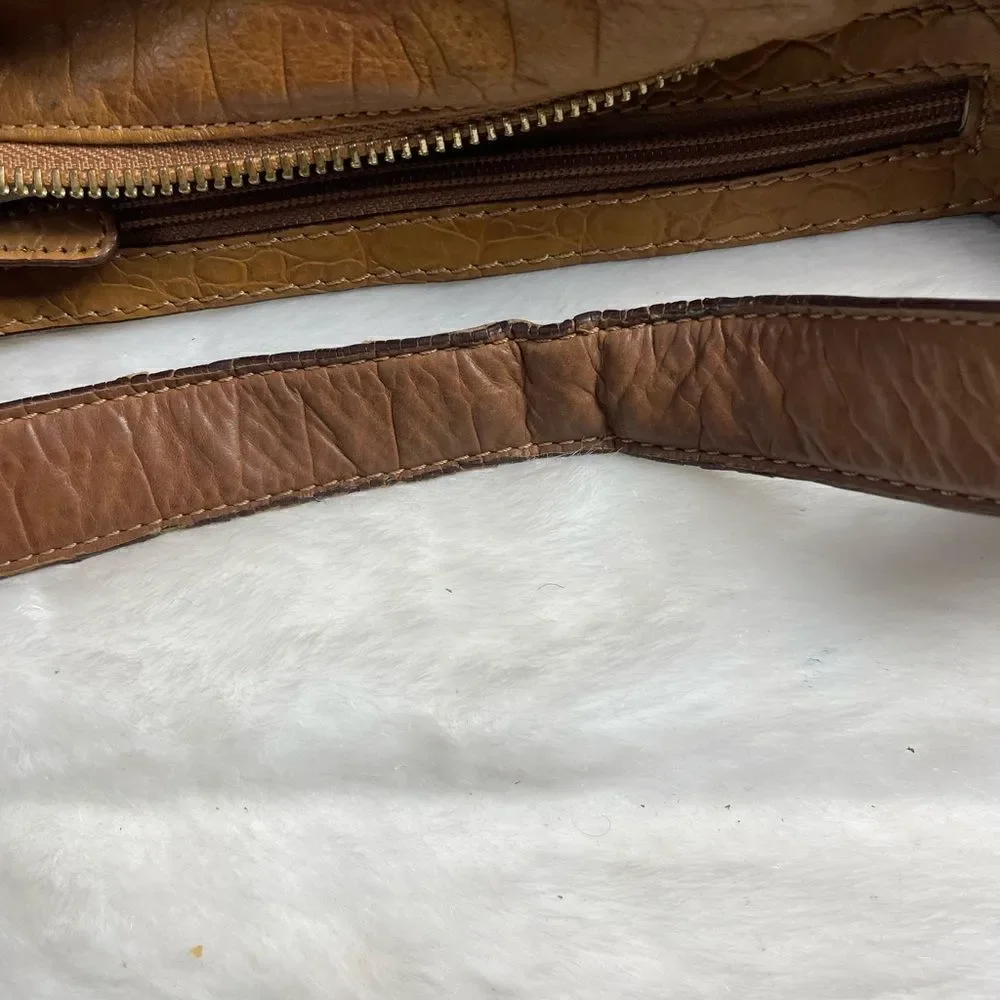 Michael Kors Tan leather crocs embossed shoulder bag with gold tone hard…